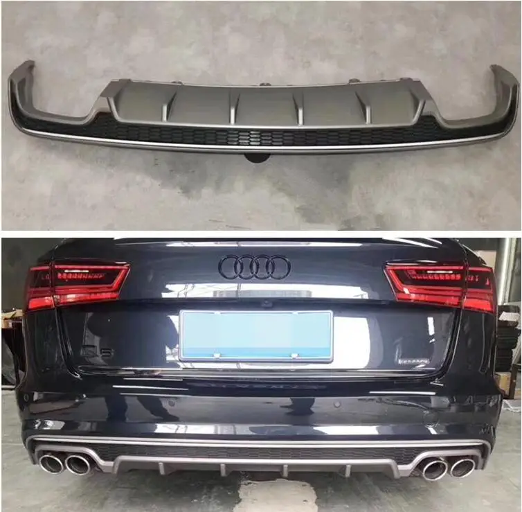 

ABS Rear Bumper Lip Spoiler Diffuser Cover For AUDI A6 S6 RS6 Avant/ Allroad 2016 2017 2018 (With Lamp)
