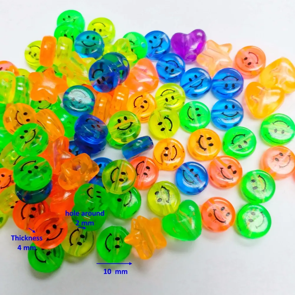 

100 pcs multi color 10mm Round Beads with smile face MS032 Charms Loose Birthday Party Favor Girl Home Craft Vintage Necklace