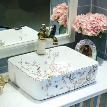 

Rectangular China Handmade Lavabo Washbasin Art wash basin Ceramic Counter Top Wash Basin Bathroom Sinks sink countertop