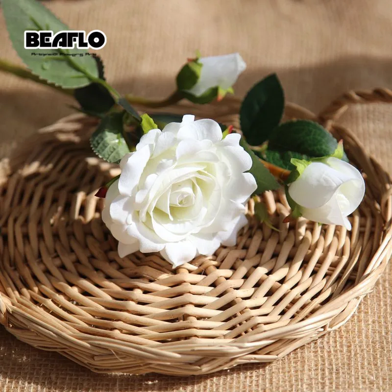 1 шт. искусственная бархатная Роза 3 цветок с головками DIY Шелковый цветок для вечерние украшения дома свадьбы праздника 8 цветов - Цвет: White