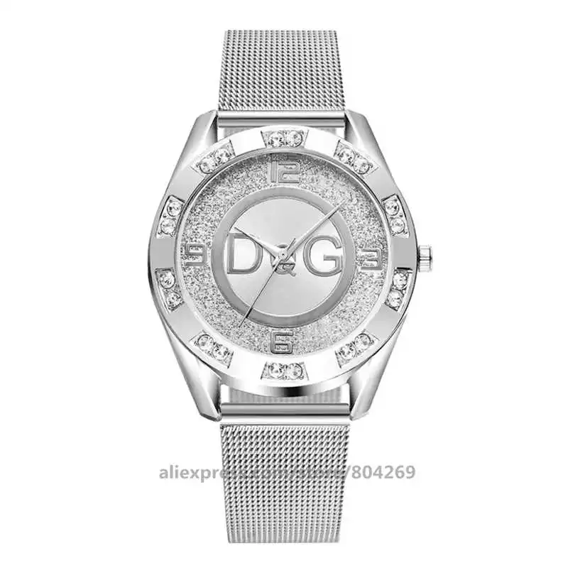 

Wholesale Fashion Shinny Powder Women Watches Simple Design Rose Gold Dial Alloy Mesh Band Quartz Men WristWatches