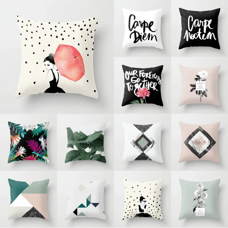 

Elife Polyester Geometric Cushion Cover Square Audrey Hepburn Pillow Case Cover For Sofa Car waist Cojines Home Decor 45*45CM