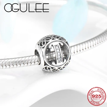 

2018 Fashion sparking Alphabet I 925 Sterling Silver CZ Fine Letter beads Fit Original Pandora Charm Bracelet Jewelry making