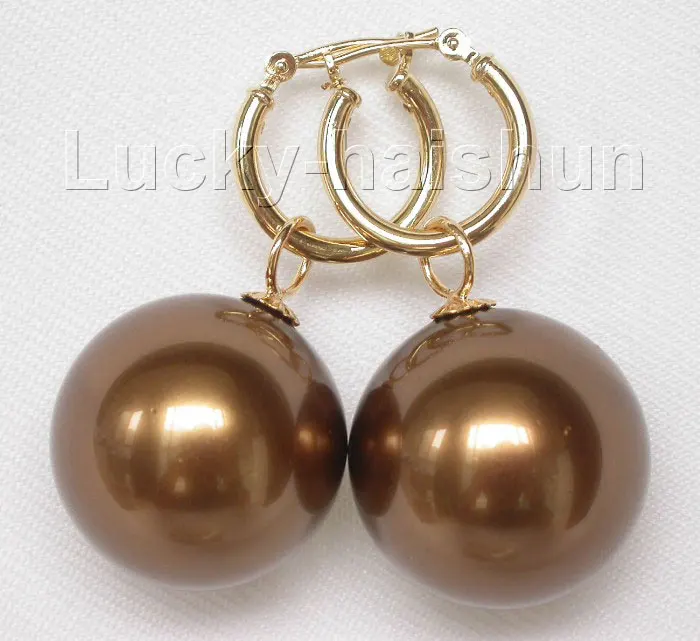 

Free Shipping >>>>Dangle big 20mm coffee round sea shell pearl earring
