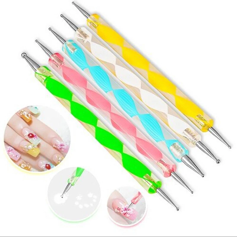 

5Pcs 2 Way Dotting Pen Marbleizing Tool Nail Art Dot Dotting Tools Nail Art Dotting Pen Polish UV Gel Painting Manicure