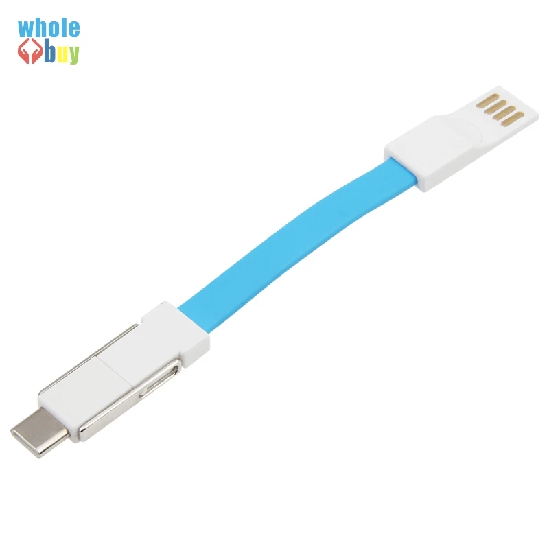 300pcs/lot 3In1 USB Cable Micro USB 8pin Type-C Cable Flat Wire with Key Ring Data Sync Fast Charger Cable for Iphone Xiaomi HTC - Цвет: Синий