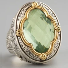 Винтажные кольца для мужчин, большой зеленый циркон, CZ камень, кольцо для мужчин, античное серебряное кольцо, ювелирное изделие, Anillos Z5T004