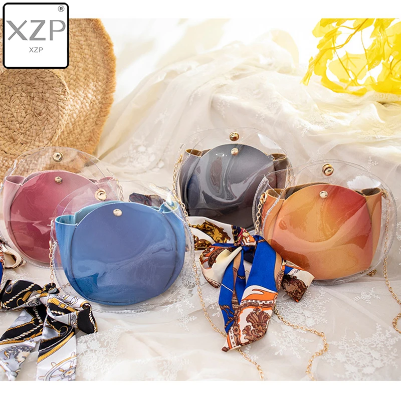 

XZP Women Transparent Bucket Bag Clear TPU Jelly Small Shoulder Bag Female Chain Crossbody Messenger Bags Bow Ribbons Handbags