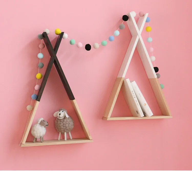 

Nordic Style Wooden Shelf Lovely Colors Shelf Wall Hanging Trigon Storage Book Shelf Home Kids Baby Room DIY Decor Gift