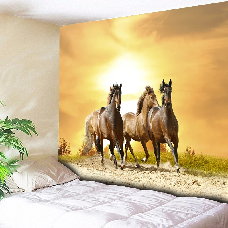 

Psychedelic Sunlight Wall Hanging Animals Wall Tapestry Three Horses Run Art Carpet for Home Bedroom Boho Decoration Tapestries