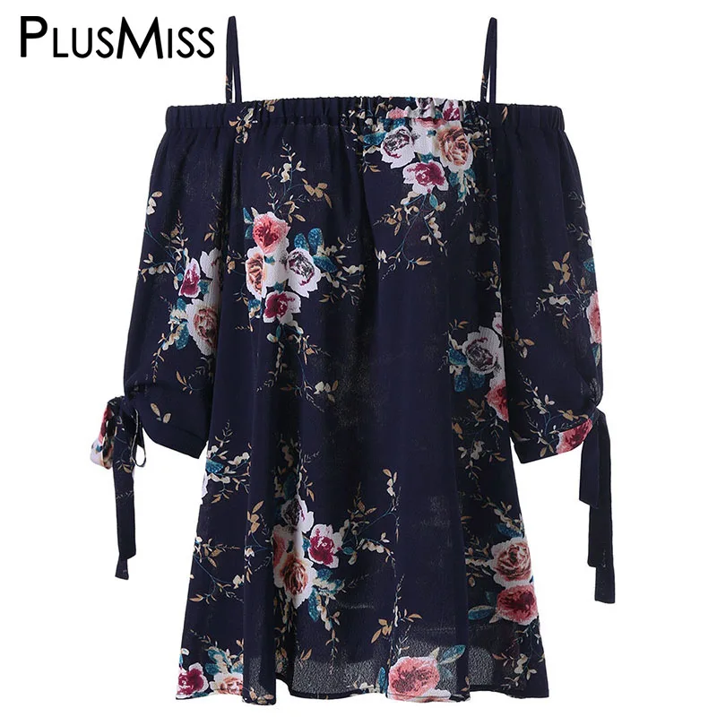 PlusMiss размера плюс 5XL со спущенными плечами женская одежда Boho Цветочный принт