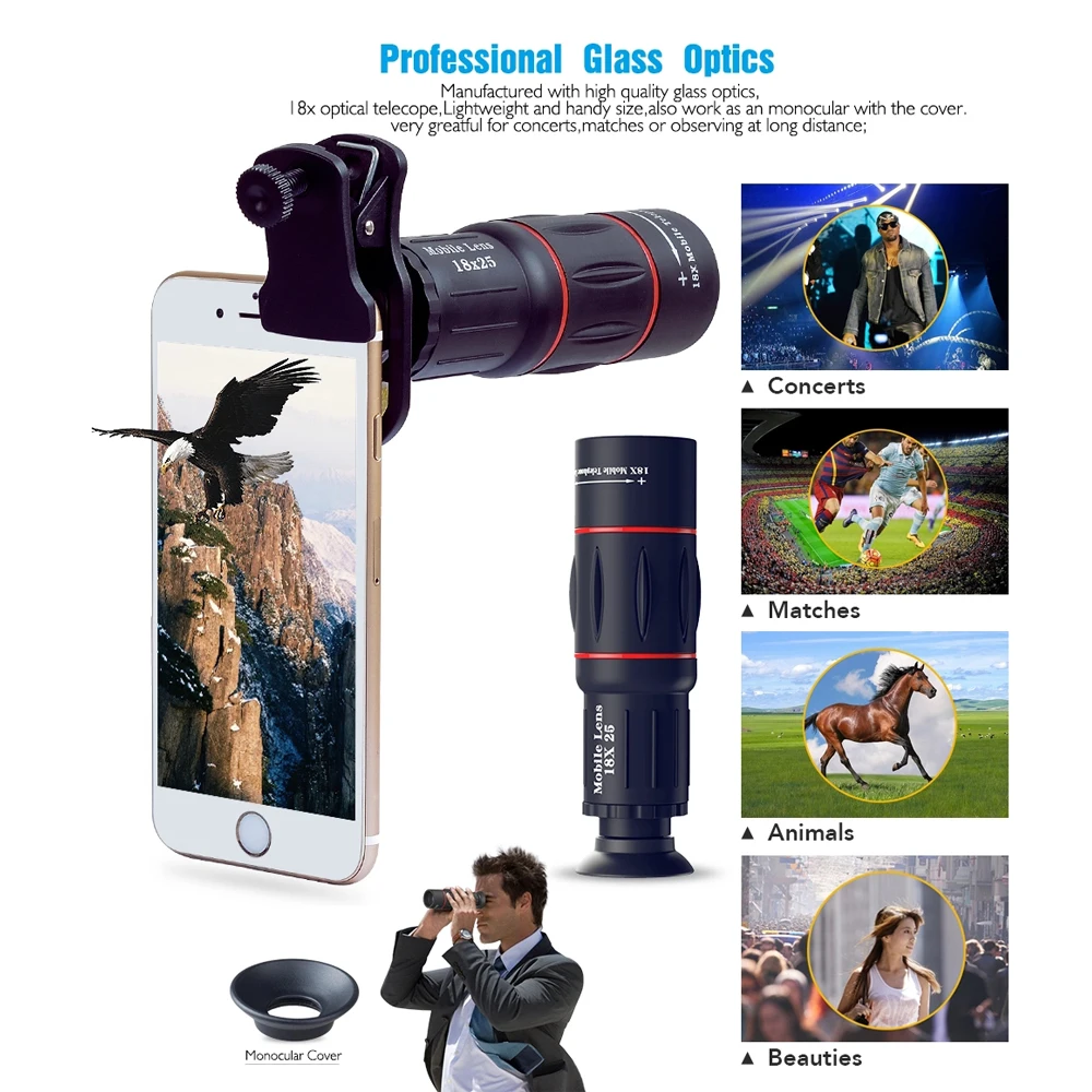 APEXEL 18X تلسكوب التكبير الهاتف المحمول عدسة المقربة ماكرو كاميرا العدسات العالمي Selfie ترايبود مع كليب لجميع الهاتف الذكي