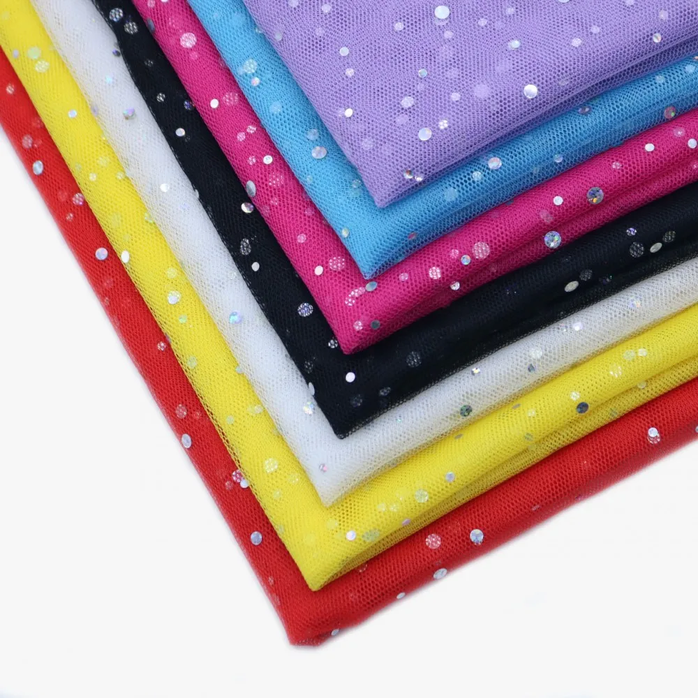 

Glitter Dot Sequin Patchwork Organza Laser DIY Crafts Fabrics for Sewing By The Meter Width 150cm High Quality Mesh Fabric Toys