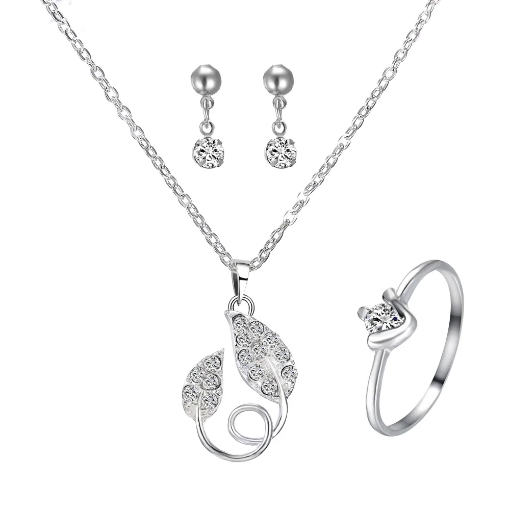 

Plant leaves pendant Necklace silver Jewelry Sets Wedding Party Jewelry For Women wedding Girl Gift