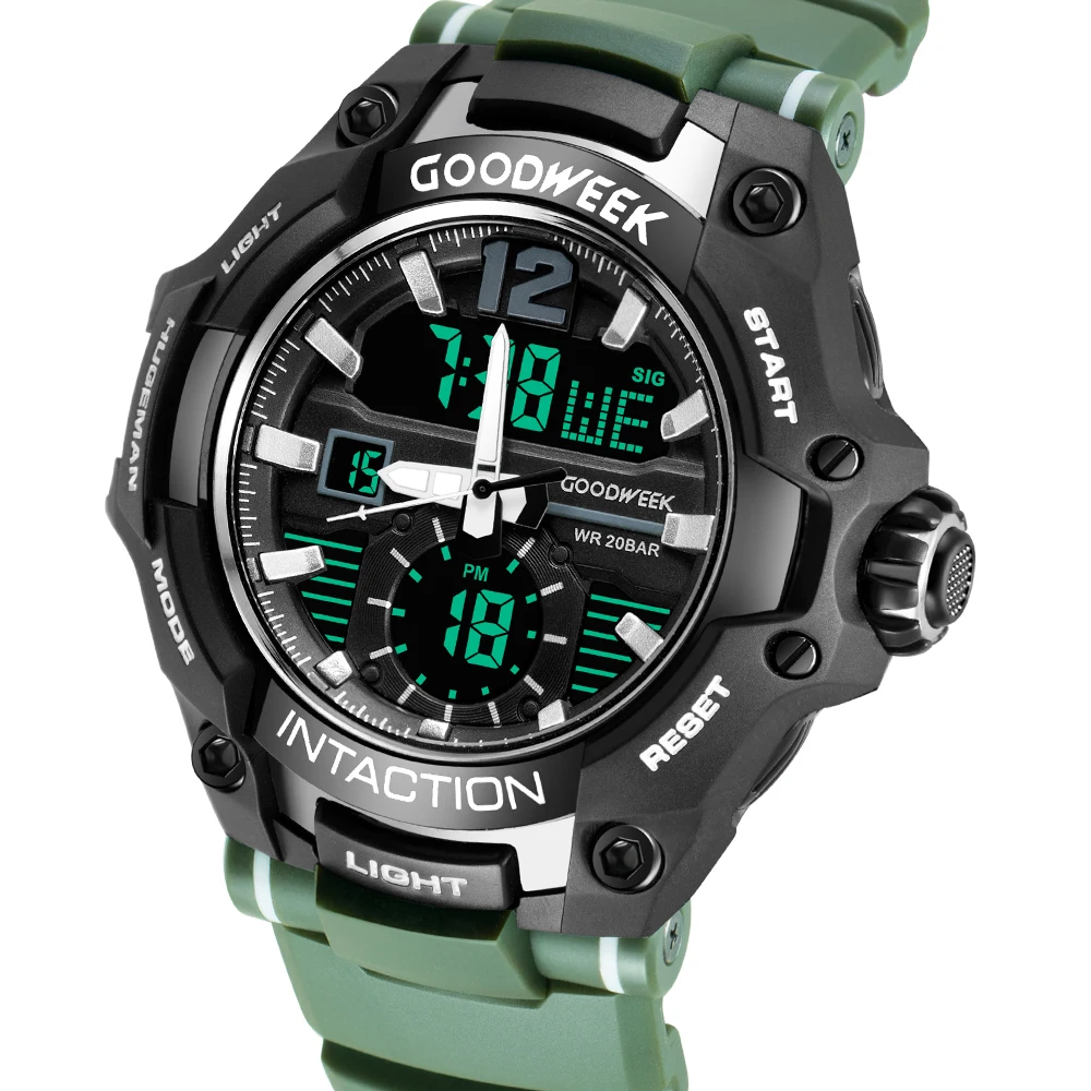 GOODWEEK военные мужские спортивные часы водонепроницаемые аналоговые цифровые кварцевые часы с двойным дисплеем мужские часы Relogios Masculino