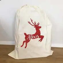 Пользовательское имя олень большой Рождественский Санта Клаус мешки для хранения детей холст Подарочная игрушка на день рождения хлопок drawstring сумка для хранения