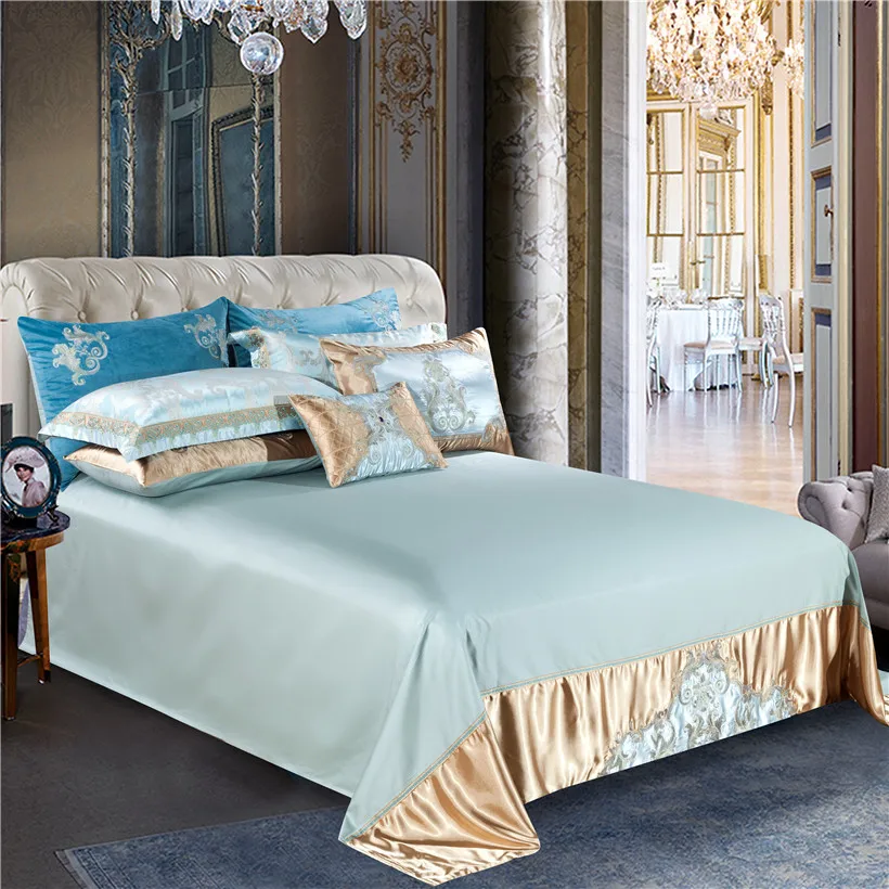 Waliicorners Luxury Bedding set Blue Queen King size Bed set Wedding Duvet cover Bed/Flat sheet Bed spread linge de lit ropa/juego de cama 10 chuangdan-