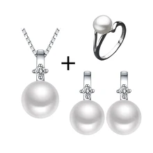 Sinya 925 стерлингового серебра комплекты украшений для женщин с пресноводным жемчугом серьги, ожерелья и кольцо лучший подарок для влюбленных мам