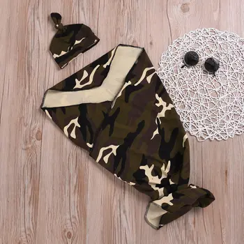 

Newborn Baby Girl Boy Camo Swaddle Wrap Cotton Blanket Sleeping Bag+Hat Outfits