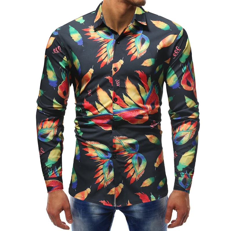 

Quality Men's Printed Long-Sleeved Shirt Brand Fashion Casual Slim Geometric Print Long Sleeve Shirt Men Business Top Clothes