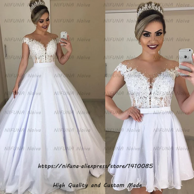 Vestido De Noiva 2 em 1 недорогое свадебное платье со съемным шлейфом из двух частей