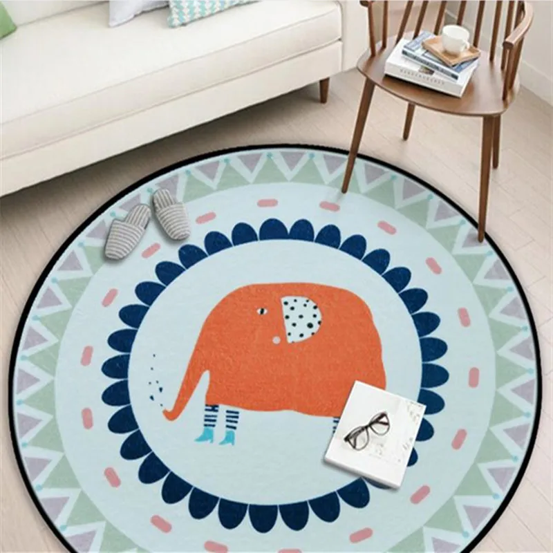 Elephant Print Round Area Rug Children Living Room Bedroom Game Crawl