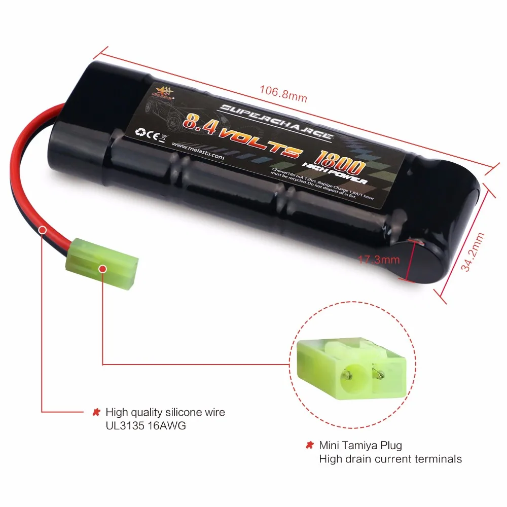 MELASTA 8,4 V 1800mAh никель-металл-гидридный аккумулятор высокой мощности с мини-разрядным разъемом Tamiya для гоночных автомобилей RC