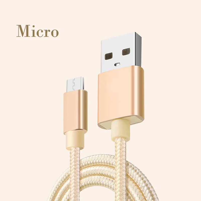 USB кабель с нейлоновой оплеткой для мобильного телефона, Micro usb type-C кабель для зарядки iPhone X 6 6s 7 8 ipad samsung 6 Кабели для зарядки - Цвет: Micro(Yellow)