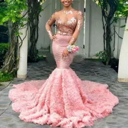 Длинное вечернее платье abiye прозрачные рукава платья для официальных приемов, вечерние платья Розовые Длинные вечернее платье «русалка»