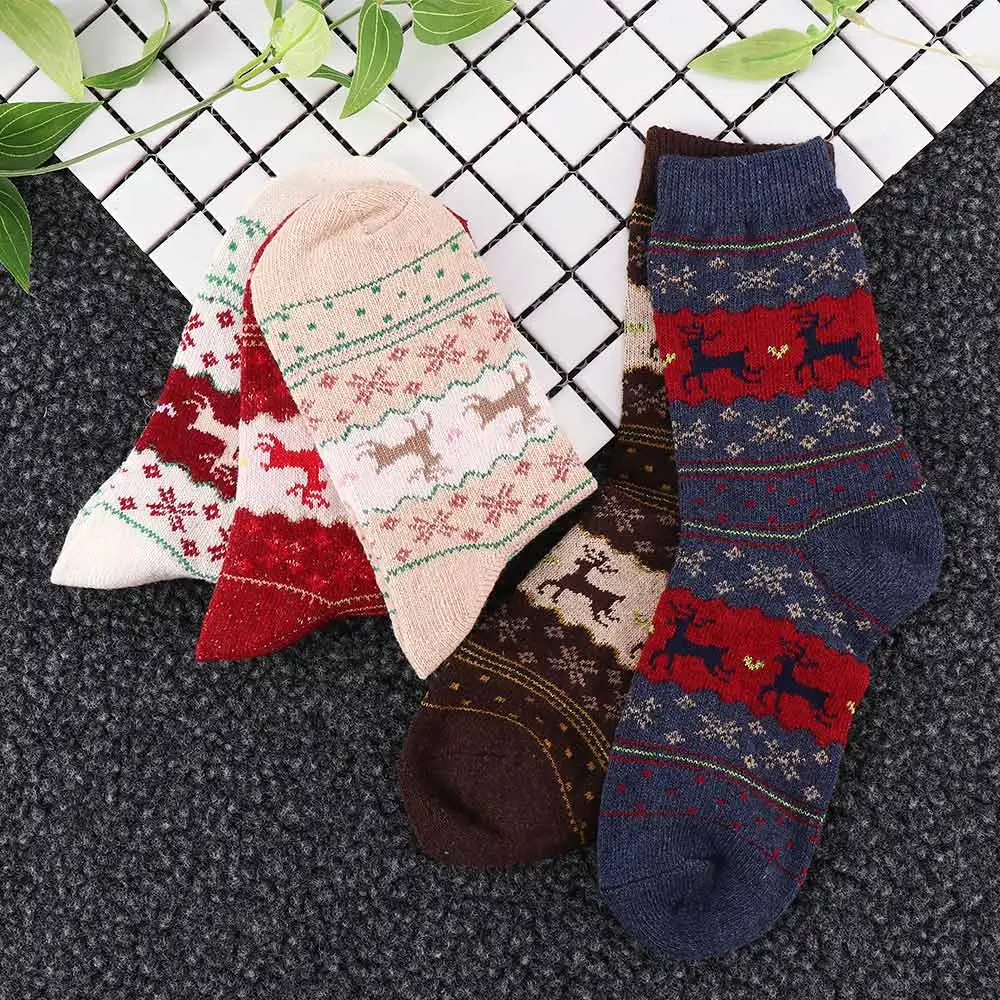 Лидер продаж; женские рождественские шерстяные носки для девушек; Новинка; Рождественская Снежинка с оленем; женские теплые флисовые Носки; отличный подарок; calcetines skarpetki Sox