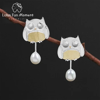 

Lotus Fun Moment Real 925 Sterling Silver Fashion Jewelry Creative Forest Hunting Subject Agile Owl Dangle Earrings for Women