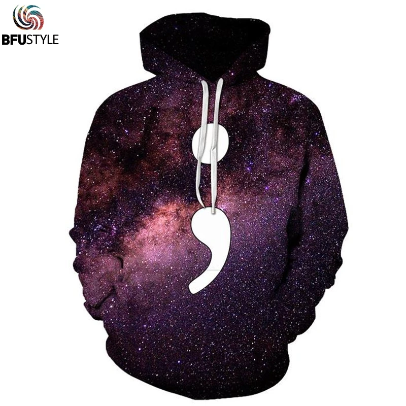 

2019 Men Women Hoodies Galaxy 3d Print Semicolon Pullover Long Sleeve Sweatshirts Hoodie Hoody Men Male New Fashion Drop Ship