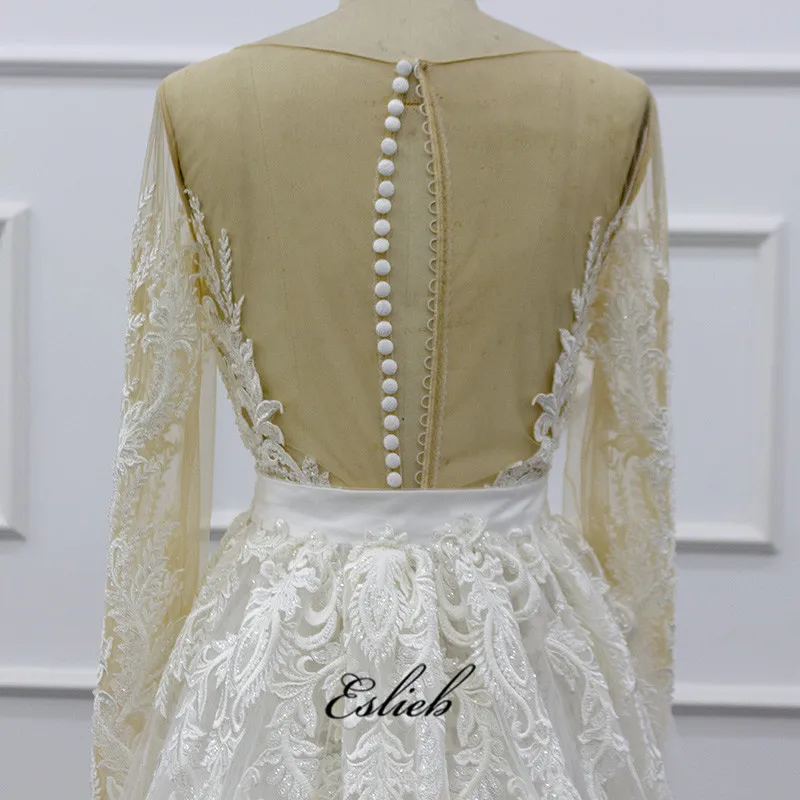 Eslieb Аппликация Часовня Поезд А-силуэт модное Милое Свадебное платье с длинным рукавом Vestido de Noiva свадебное платье HA058
