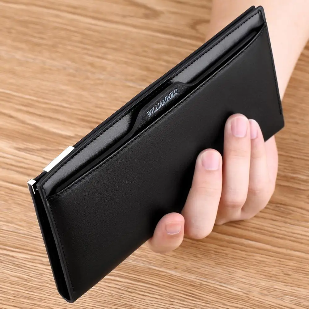 Brand Wallet Men Genuine Leather Bifold Long Wallets Ultra Slim Purse Card  Slots Cash Pocket Removable Card Holder