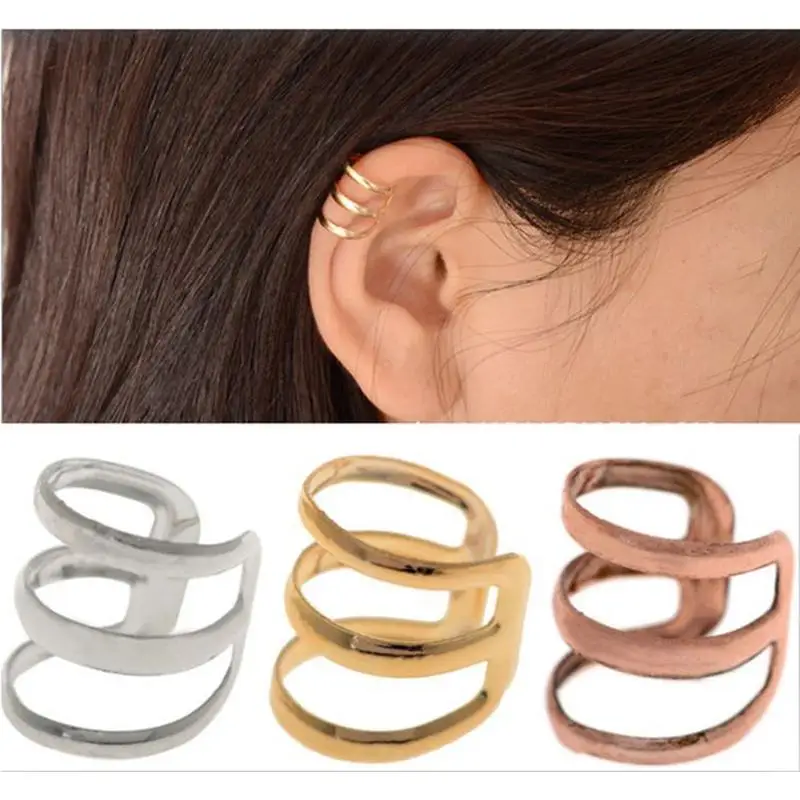 

2pcs=1 Pair New Punk Rock Ear Clip Cuff Wrap Earrings No piercing-Clip on Silver Gold Bronze Women Men Party Jewelry