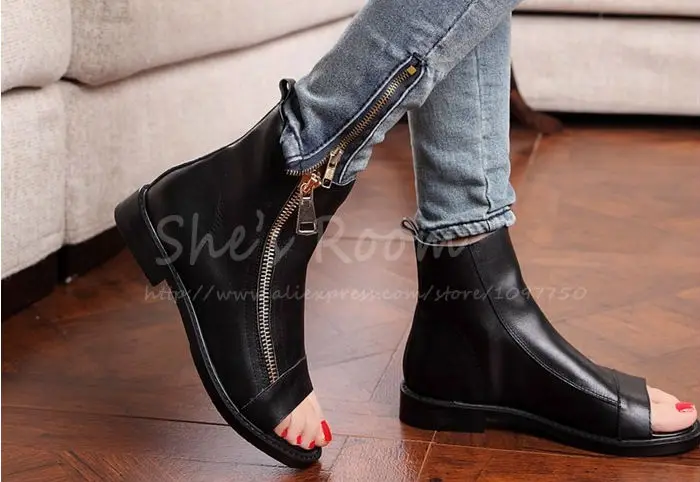 Ladies Womens Punk Open Peep Toe Flat 