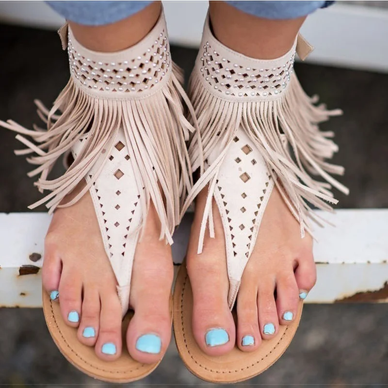 

Women Sandals Fashion Fringe Women Summer Shoes 2018 Bohemia Flats Sandals Shoes For Woman Ankle Strap zapatos mujer Size998