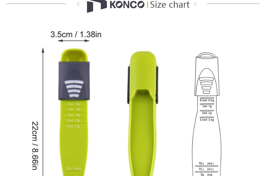 KONCO мерная ложка, регулируемая шкала восемь киосков Метрическая ложка для измерения сухих/жидких ингредиентов, креативный двойной конец