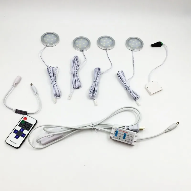 3PCS-DC12V-3W-LED-Under-Cabinet-Light-LED-Puck-Light-Kits-Remote-Dimmer-Controller-US-EU