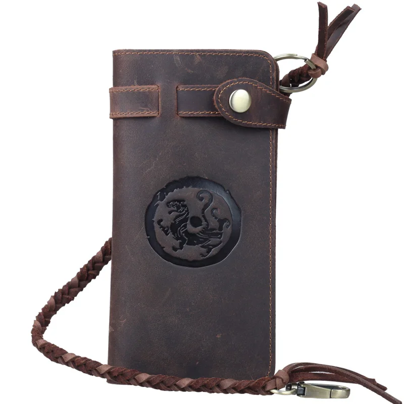 

2017 Handmade Cool Vintage Style Handmade MEN Genuine Cowhide Leather Wallet Card Holder Bifold with Strap 3377
