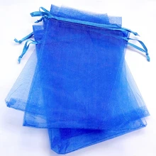 20*30 см 100 шт синие подарочные сумки для ювелирных изделий/свадьбы/рождества/дня рождения/Браслеты мешок пряжи с ручками упаковка сумки из органзы