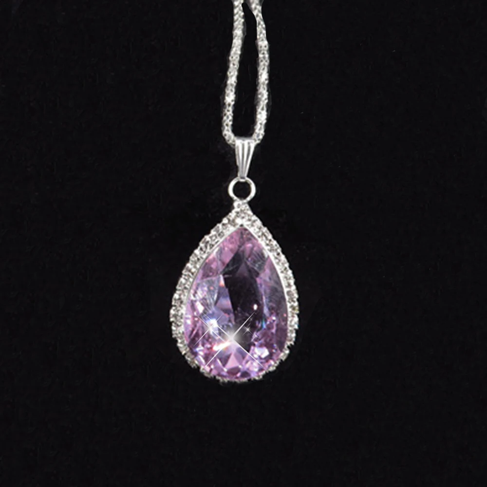 AINAMEISI, 5 цветов, ожерелье принцессы с кристаллами для женщин и девушек, очаровательные стразы, фиолетовые каплевидные амулеты, ожерелье с подвеской, ювелирные изделия