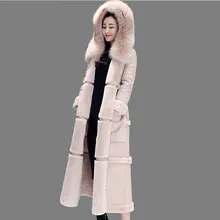 25 градусов зимнее пальто из искусственного меха женская парка с капюшоном женская меховая куртка X-длинное пальто толстое теплое шерстяное пальто из овечьей кожи шерстяная подкладка