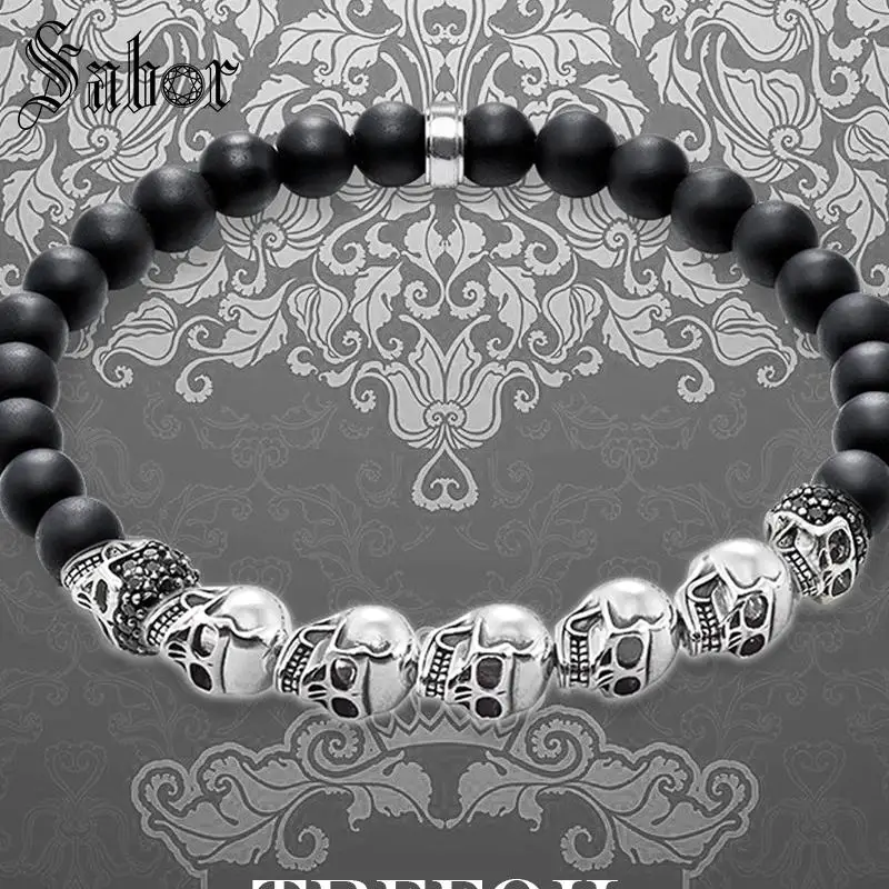 

thomas Charm Bracelet Black Skulls Pave 2019 New 925 Sterling Silver Fashion Jewelry Punk Gift Men Women Bransoletka mens