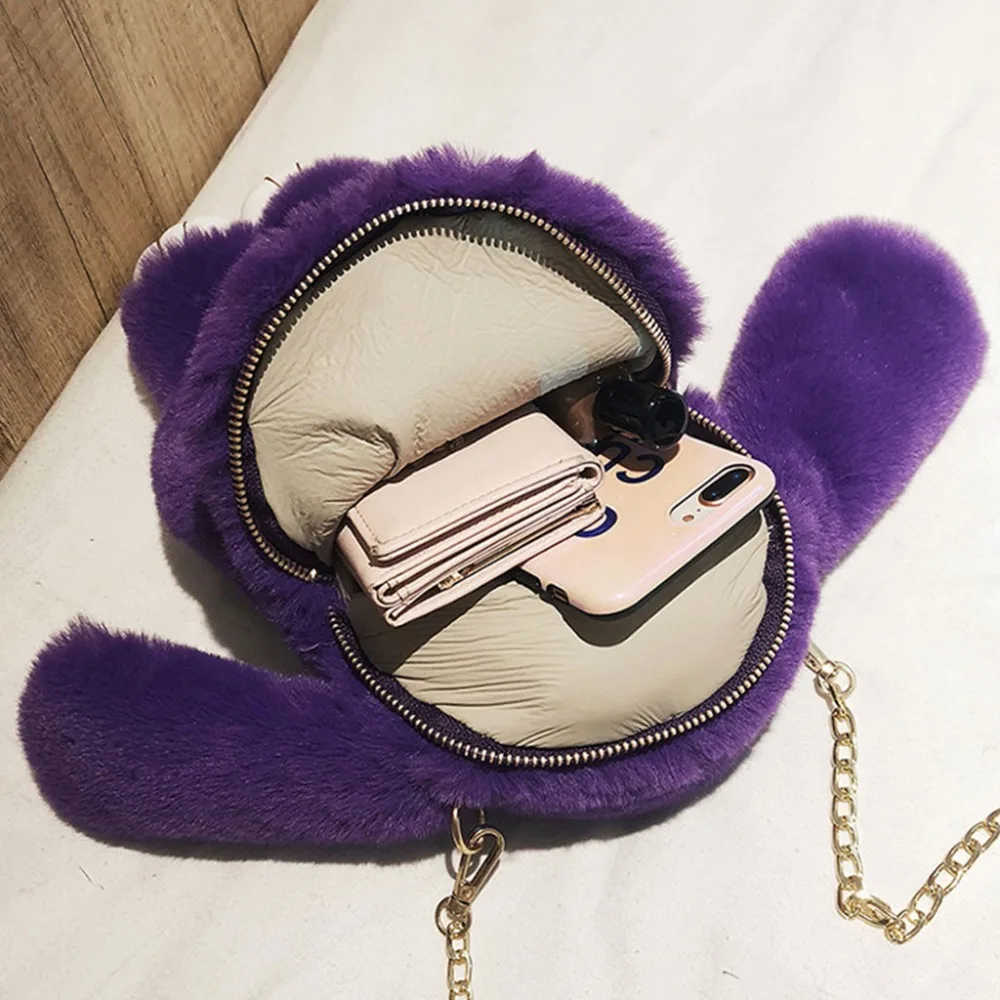 17x9x27cm Soft Rabbit Artificial Fur Crossbody Lovely Handbag Shoulder Bag Storage Phone Satchel Purse