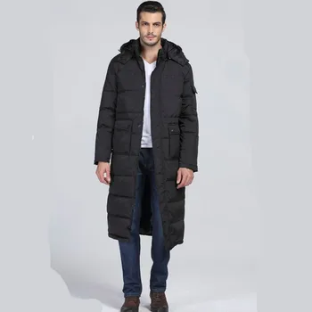 

Mens Single Breasted Long Black Parka Men Winter Thick Hooded Jacket Long Warm Cotton Padded Jackets and Coats Hat Detachable