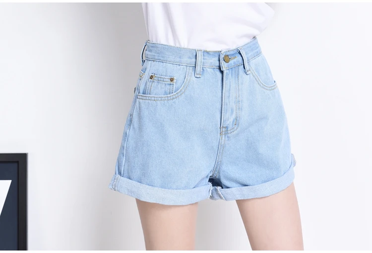 Hzirip, летние винтажные джинсовые шорты с высокой талией для женщин, плюс размер, свободные, повседневные, одноцветные, короткие, для женщин, базовые джинсовые шорты