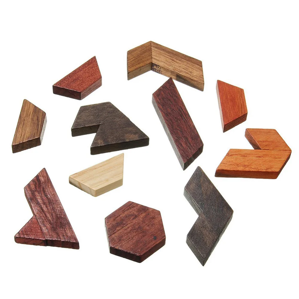 LeadingStar Wooden Tangram Jigsaw Puzzles with Hexagonal Base Brain Teaser Intelligence Toy Gift for Kids Adult zk 15
