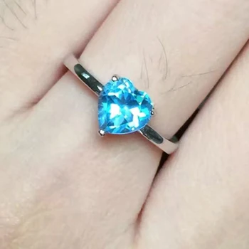 

2017 Blue Topaz Ring 925 Stering Silver Natural Gemstone Women VVS Engagement Party Heart Ring gift Blue Ring Fine Jewelry