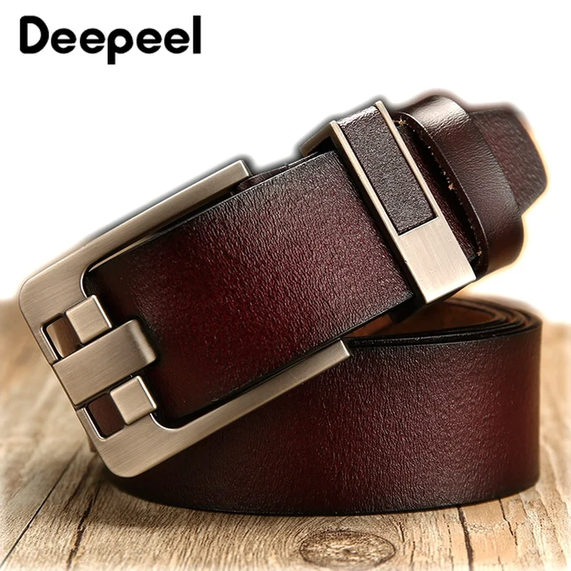 

Deepeel 1pc 3.8cm*105-125cm Men's Belt Retro Leather Belt Genuine Leather Luxury Pin Buckle Casual Wild Men Belts For Gift BD529